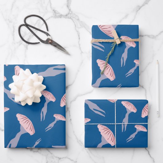 Tief blaue Meeresquallen-Muster Geschenkpapier Set (Vorderseite)