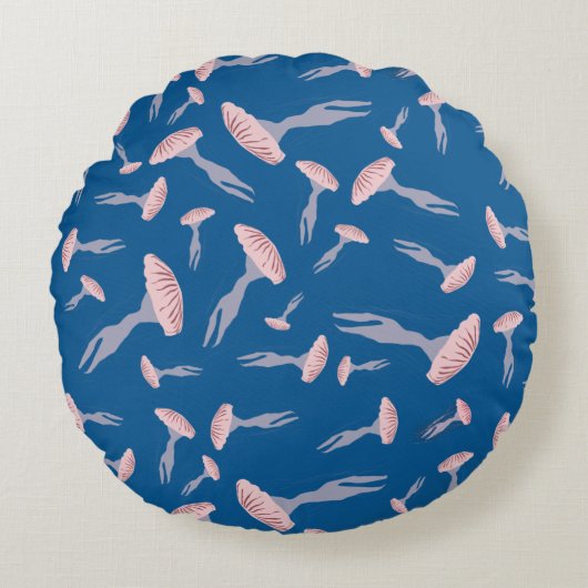 Tief blaue Meeresquallen-Muster Rundes Kissen (Vorderseite)