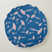 Tief blaue Meeresquallen-Muster Rundes Kissen (Rückseite)
