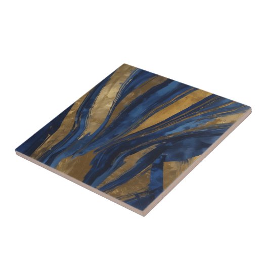 Tief blaue und goldene Keramik Tile Fliese (Seite)