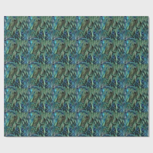 Tief blaue und grüne Pfau Federn Geschenkpapier (Flach)