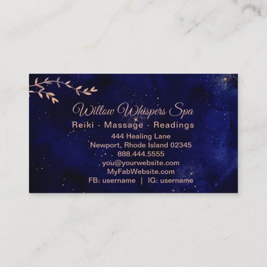 *~* Tief blauer Nachthimmel Botanische Willow-Zwei Visitenkarte (Rückseite)