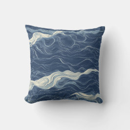 Tief blauer Ozean Linie Art Throw Kissen
