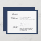 Tief blauer Rahmen. Moderne, elegante Hochzeitsdet Begleitkarte (Vorne/Hinten)