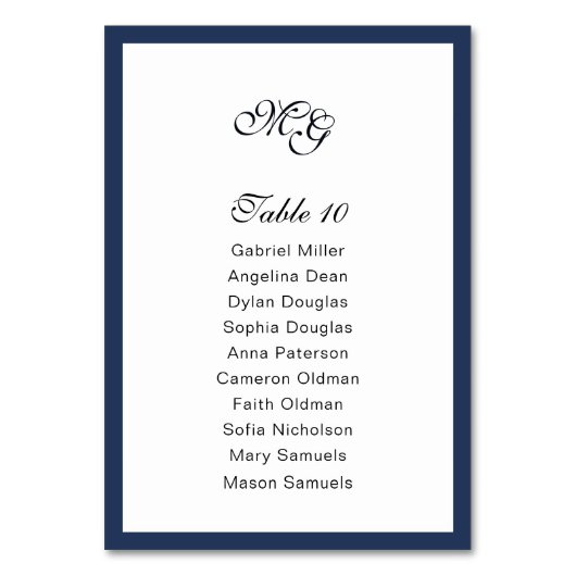 Tief blauer Rahmen. Moderne, stilvolle Hochzeit Tischnummer (Vorderseite)