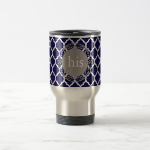 Tief blaues marokkanisches Quatrefolienmuster Mono Reisebecher