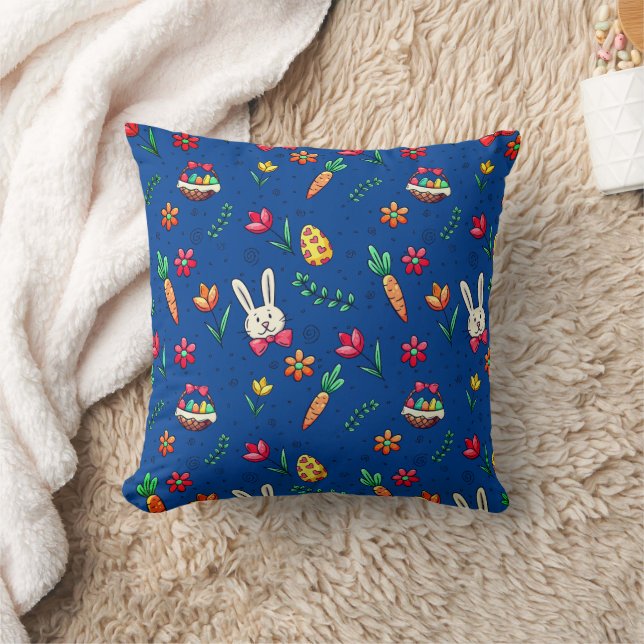 Tief blaues Ostermuster Throw Kissen (Decke)