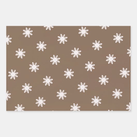 Tief-braunes Schneeflockenmuster Geschenkpapier Set (Vorderseite 3)