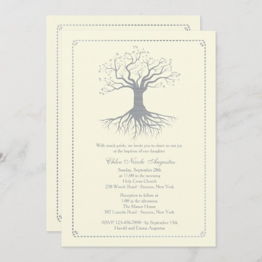 Tief gewurzelte Silbertaufe Einladung (Vorne/Hinten)