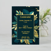 Tief grüne Blätter Gilded Folieneinladung (Stehend vorne)