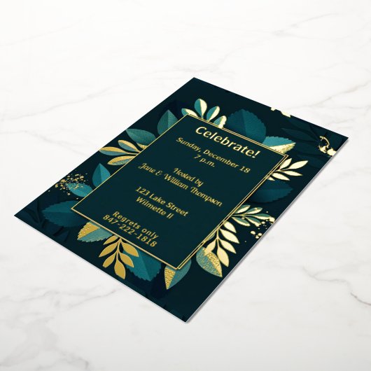 Tief grüne Blätter Gilded Folieneinladung (Gedreht)