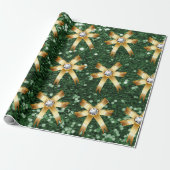 Tief grüne Imitate Glitzer Gold Diamond Bows Geschenkpapier (Ungerollt)