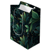 Tief grüne und blaue Blätter mittelgroße Geschenkt Mittlere Geschenktüte (Vorderseite Schrägansicht)