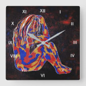 tief in Gedanken Quadratische Wanduhr (Vorderseite)