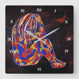 tief in Gedanken Quadratische Wanduhr