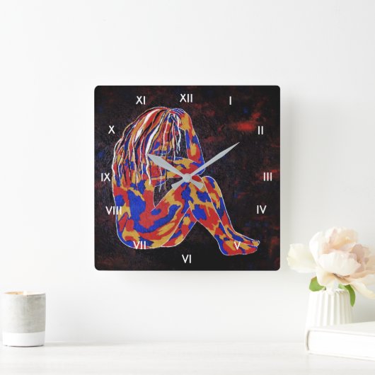 tief in Gedanken Quadratische Wanduhr (Zuhause)