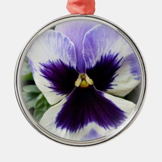 tief lila auf weiße Pansie Ornament Aus Metall (Vorne)