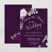 Tief Lila Boho-Rose Hochzeit Save The Date (Vorne/Hinten)