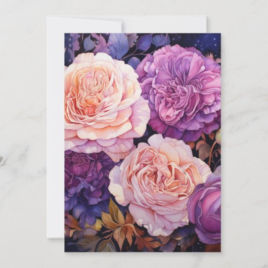 Tief Lila, Lavendel und Rose Gold Floral Wedding Einladung (Rückseite)