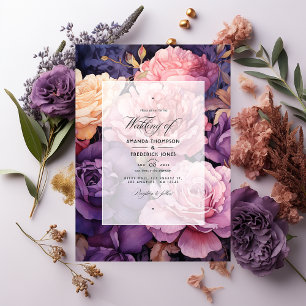 Tief Lila, Lavendel und Rose Gold Floral Wedding Einladung