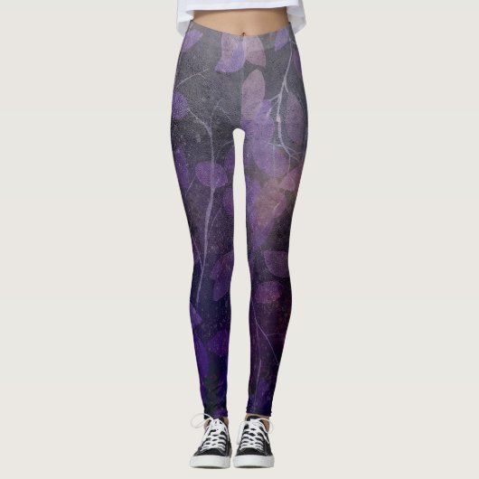 Tief Lila Leaf Abstrakt Leggings (Vorderseite)