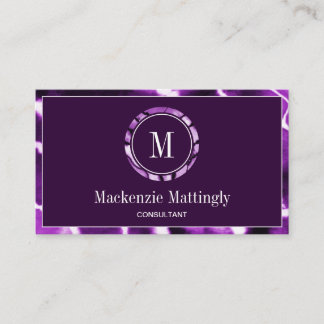 Tief Lila Marmormatte Berufliches Monogramm Visitenkarte
