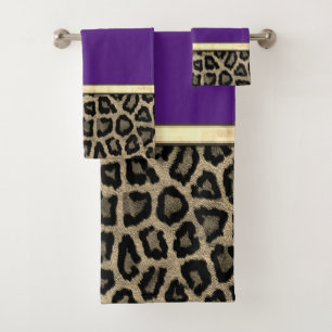 Tief Lila mit Leopard Print Badhandtuch Set