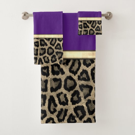 Tief Lila mit Leopard Print Badhandtuch Set (Insitu)