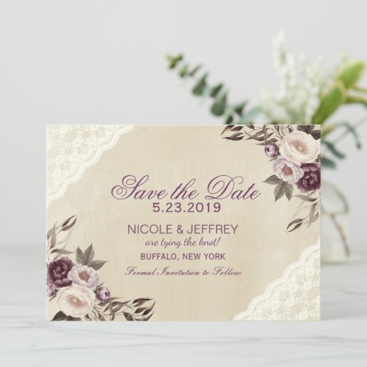 Tief Lila Peonies BlumenWedding retten das Datum Save The Date (Stehend Vorderseite)