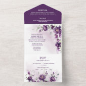 Tief Lila Peonies in einer Hochzeit laden ein All In One Einladung (Innen Boden)