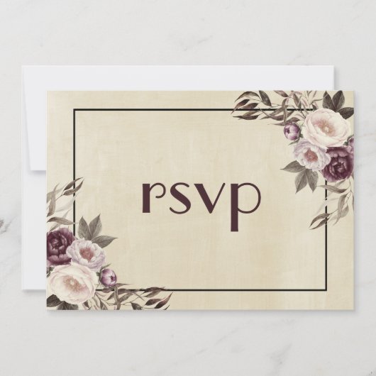 Tief Lila Peonies Wedding RSVP Einladung (Vorderseite)