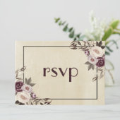 Tief Lila Peonies Wedding RSVP Einladung (Stehend Vorderseite)