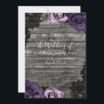 Tief Lila Rose Rustikal-Holz-Black-Lace Hochzeit Einladung<br><div class="desc">Passen Sie Ihre woll-Möglichkeiten an.</div>