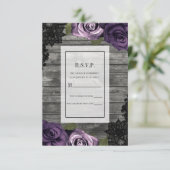 Tief Lila Rose Rustikales Holz Schwarze Spitzen UA Einladung (Stehend Vorderseite)