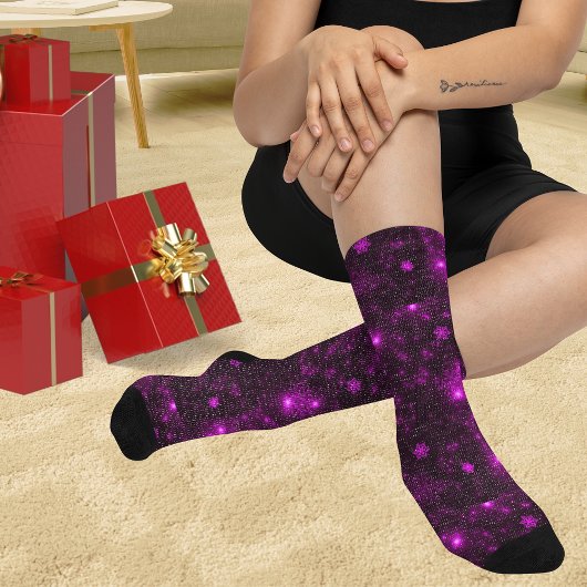 Tief Lila Schneeflocken - All-over-Print-Socken Socken