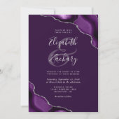 Tief Lila Silver Agate Corners Wedding Einladung (Vorderseite)