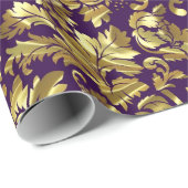 Tief Lila und goldene Flora Damaskus. Geschenkpapier (Rolleneckpunkt)