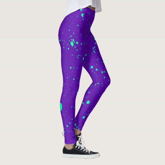 Tief Lila und neon grün lackierter Spritzer Leggings (Rechts)