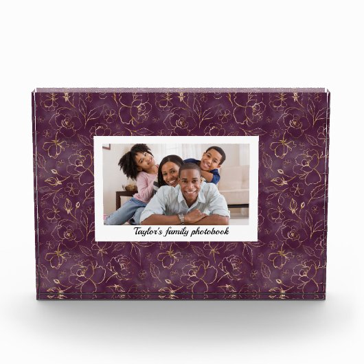 Tief Lila und Personalisierte Familie GOld Florals Fotoblock (Vorderseite)