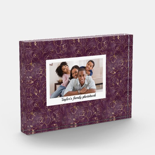 Tief Lila und Personalisierte Familie GOld Florals Fotoblock (Links)