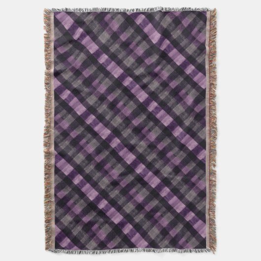Tief Lila und schwarz Diagonal Kariert Decke (Vorderseite Vertikal)