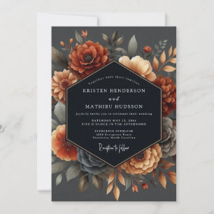 Tief orangefarbene Floral-Herbsthochzeit Einladung