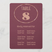 Tief pflaumenfarbene Rose Gold Tischnummer und Pla (Vorderseite)