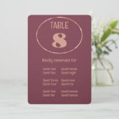 Tief pflaumenfarbene Rose Gold Tischnummer und Pla (Stehend Vorderseite)