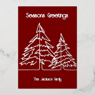 Tief Red & Silver Graphic Weihnachtsbaum Minimal Folien Feiertagskarte