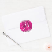 Tief rosa Ombre Foil Silver Glitzer Monogram Runder Aufkleber (Umschlag)