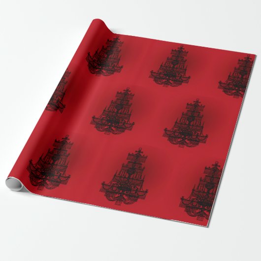 Tief rot mit schwarzen Kronleuchtern Geschenkpapier (Ungerollt)