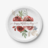 Tief rote Aquarellblumen personalisiert Pappteller (Vorderseite)