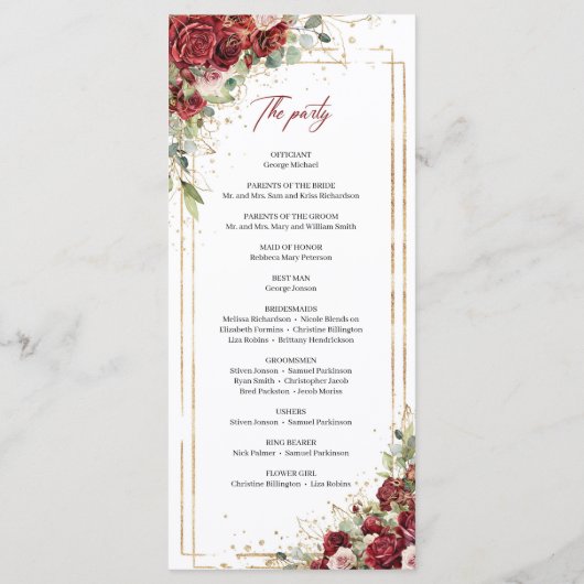 Tief Rote Rosen Erröten Blume Eukalyptus-Programm Programm (Rückseite)