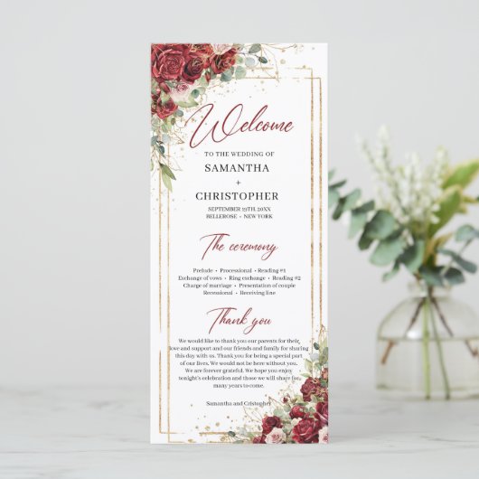 Tief Rote Rosen Erröten Blume Eukalyptus-Programm Programm (Stehend Vorderseite)